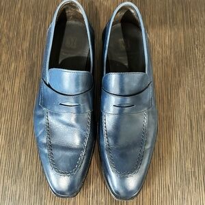 Bruno Magli Hudson Blue Leather Penny Loafers – Made in Italy –